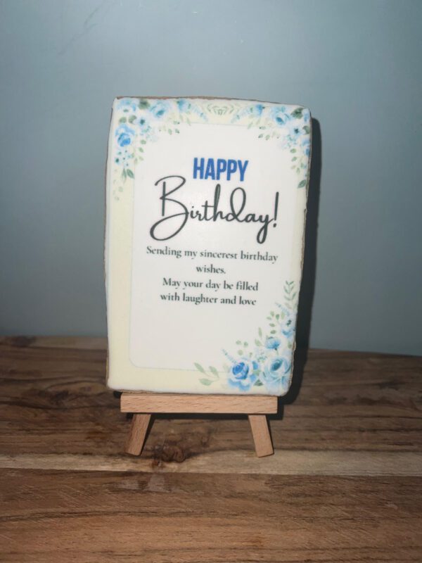 A card with the words happy birthday written on it.